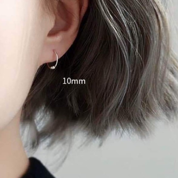 Khuyên tai tròn trơn bạc ta đầu xoắn lò xo đủ size 6, 8, 10,12 mm