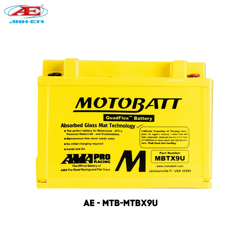Bình điện MOTOBATT - MTBX9U (12V-10.5A) dùng cho dòng xe môtô hàng chính hãng thương hiệu MOTOBATT