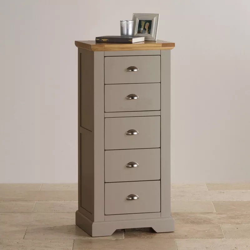 Tủ 5 ngăn kéo IBIE St.Ives gỗ sồi màu trắng nóc sồi đựng quần áo, đồ dùng