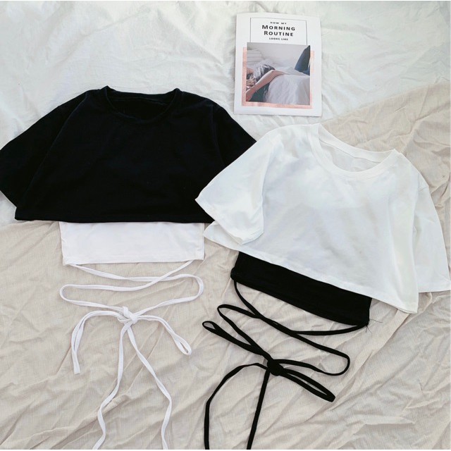Set áo kiểu croptop dây quấn eo