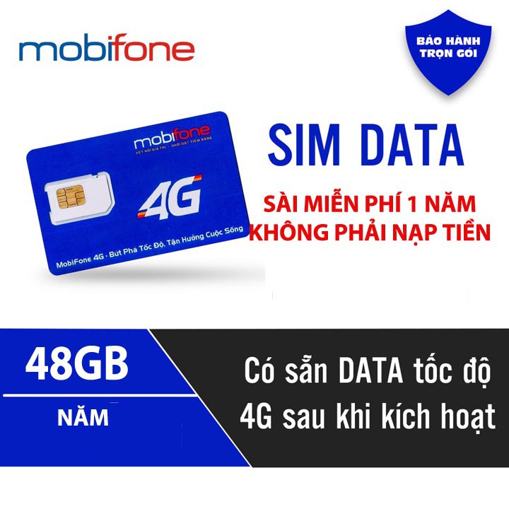 SIM 3G 4G MOBIFONE TRỌN GÓI 1 NĂM , Dùng cho điện thoại, ipad, máy tính bảng, USB 3G, Bộ phát Wifi...