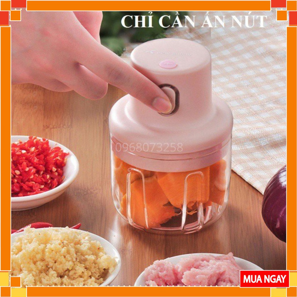 Máy Xay Thịt Cầm Tay Mini Sạc Điện 250ml – Máy Xay Tỏi Ớt, Củ Quả Đa Năng, Có Cổng Sạc Usb