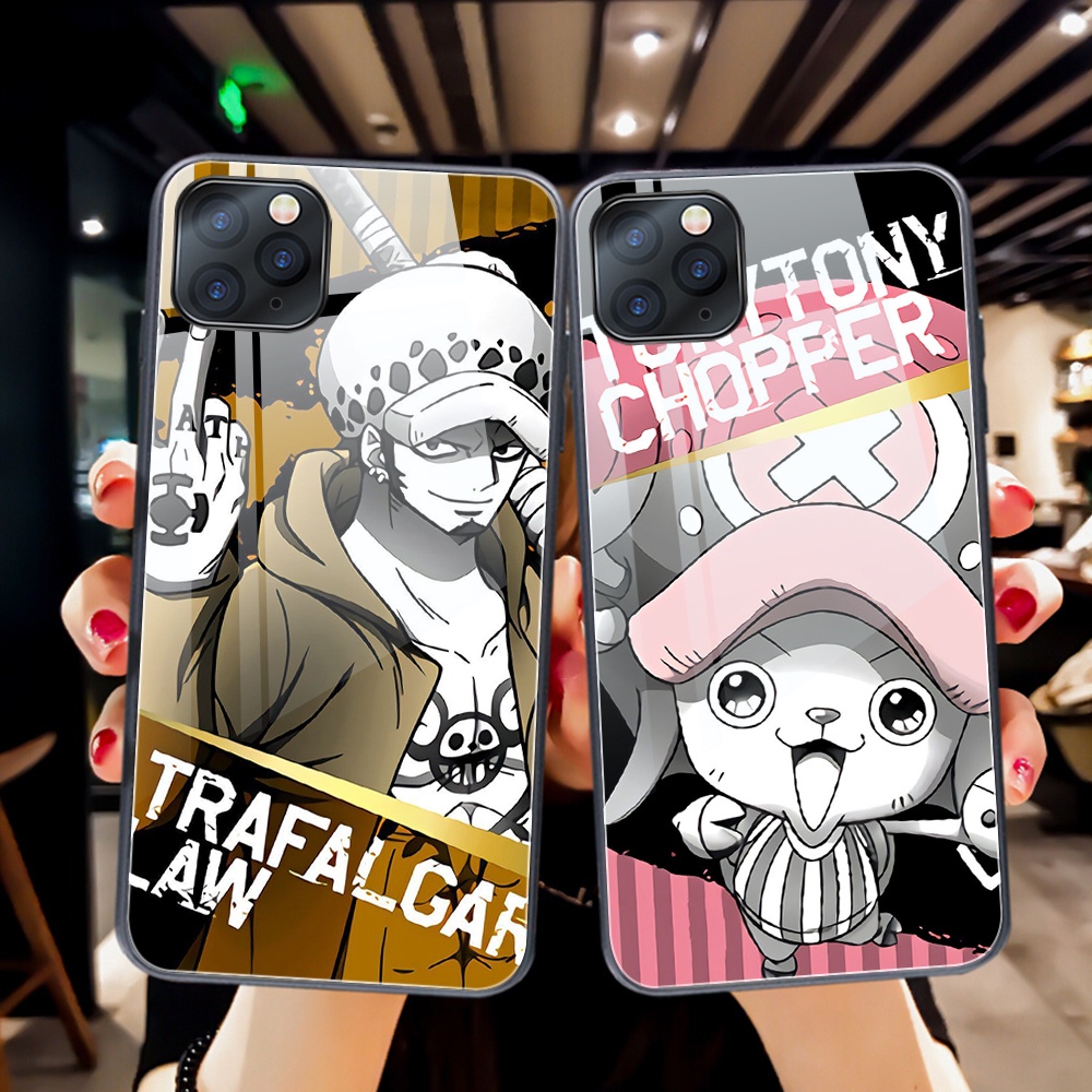 Ốp Điện Thoại Kính Cường Lực Cứng In Hình Nhân Vật Hoạt Hình One Piece Cho iPhone 11 12 13 Pro Max iPhone 7 8 Plus SE 2020 X XS