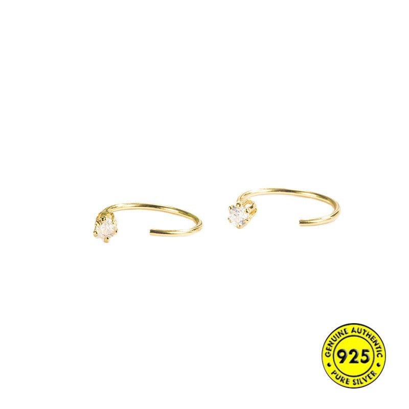 Đôi Bông Tai Mạ Bạc Hình Lục Giác Đính Đá Xinh Xắn Cho Nữ