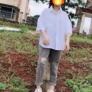 🔅set baggy rách xám + sơ mi tay lỡ