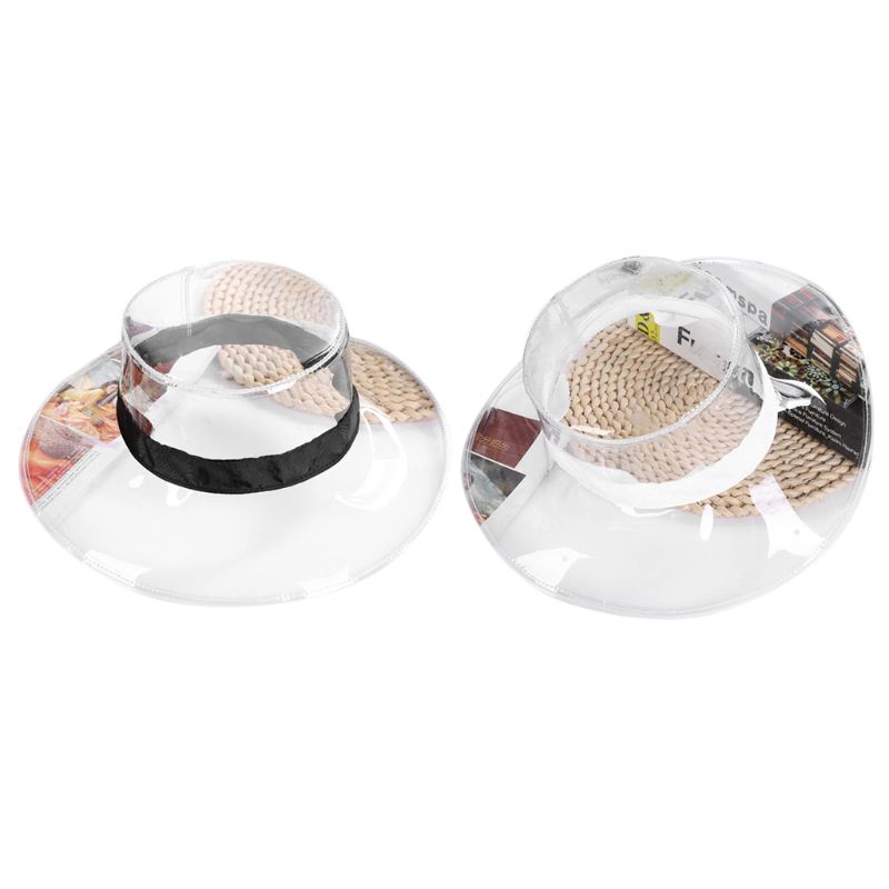 J❥ Women Men Summer Flat Transparent PVC Bucket Cap Waterproof Wide Brim