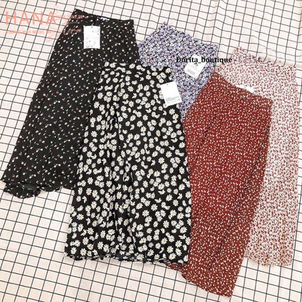 Chân váy hoa nhí dáng dài bigsize qua gối xếp ly xòe chữ a - Cạp chun lưng thun - Nhiều màu Vải voan mát - Chân váy dài | BigBuy360 - bigbuy360.vn