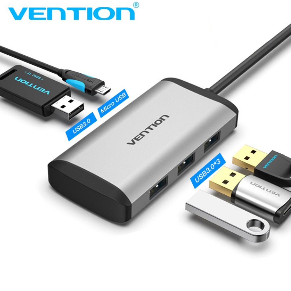 [Mã 55ELSALE1 giảm 7% đơn 300K] HUB USB/ Bộ chia cổng USB Type C to 4*USB 3.0 + nguồn Micro USB Vention