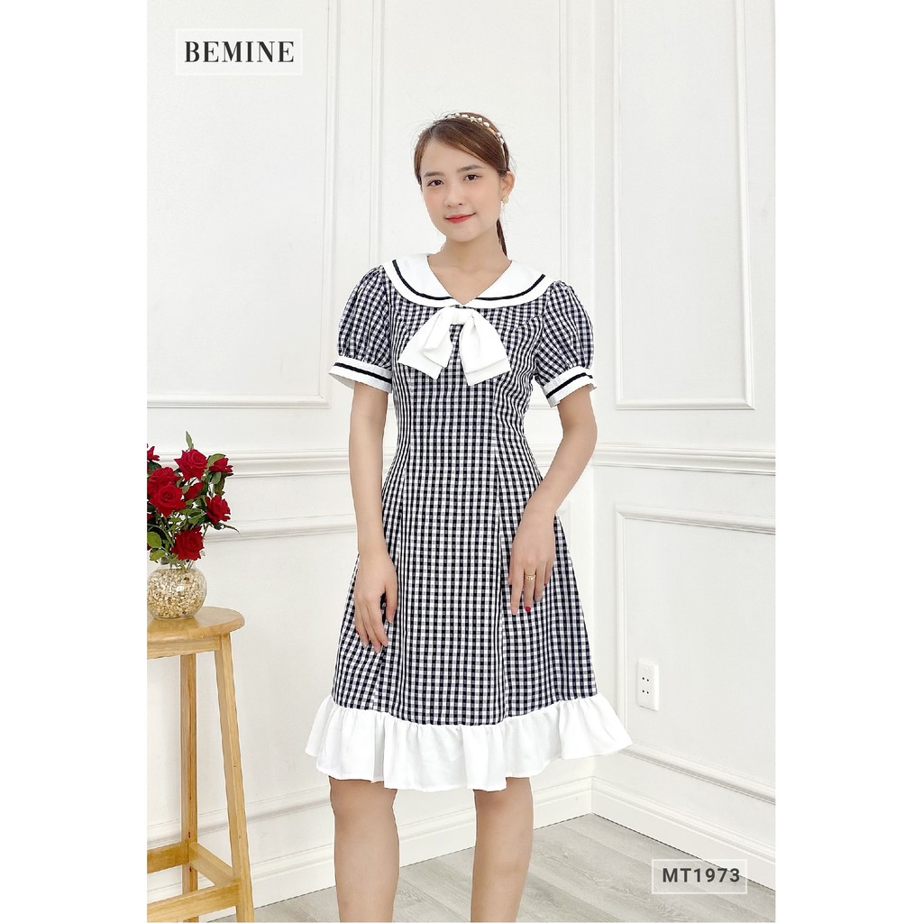 Đầm nữ dáng xòe họa tiết caro đuôi cá thủy thủ thiết kế dễ thương BEMINE MT1973DEN | BigBuy360 - bigbuy360.vn