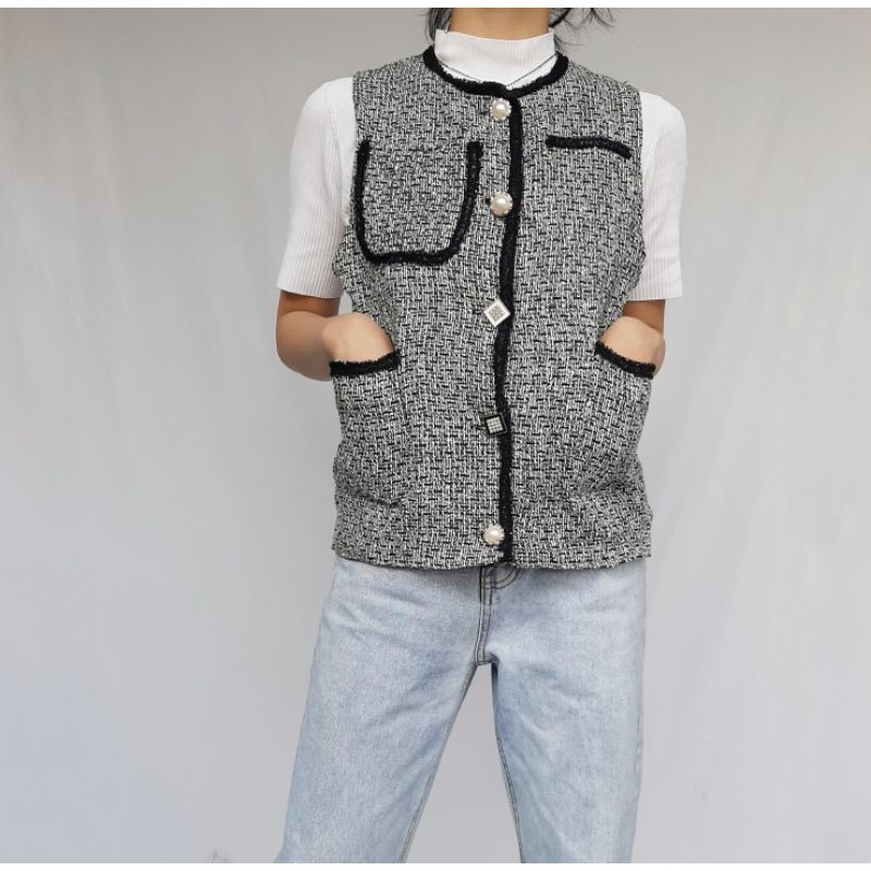 Áo gile chất dạ tweed