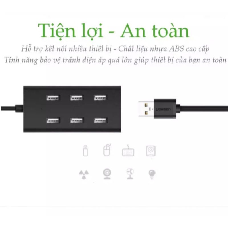 Bộ chia USB 2.0 ra 7 cổng, hỗ trợ mở rộng cổng USB 2.0 cho máy tính, laptop, dài 1m Ugreen 30374 CR133 - Hàng Chính Hãng