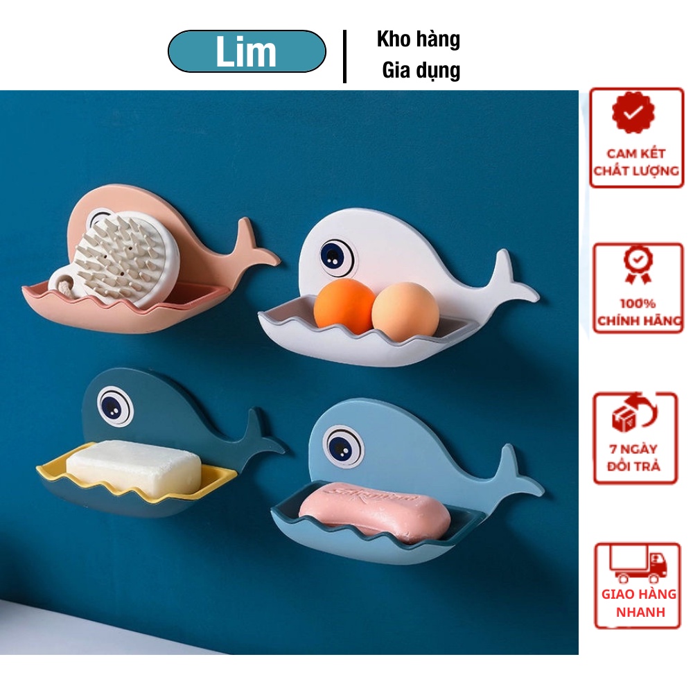Kệ để xà phòng, xà bông nhà tắm dán tường hình con cá heo bằng nhựa_Tạp hóa nhà Lim