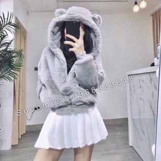 Áo khoác lông nữ tai gấu bo tay đủ màu ( Hình thật)