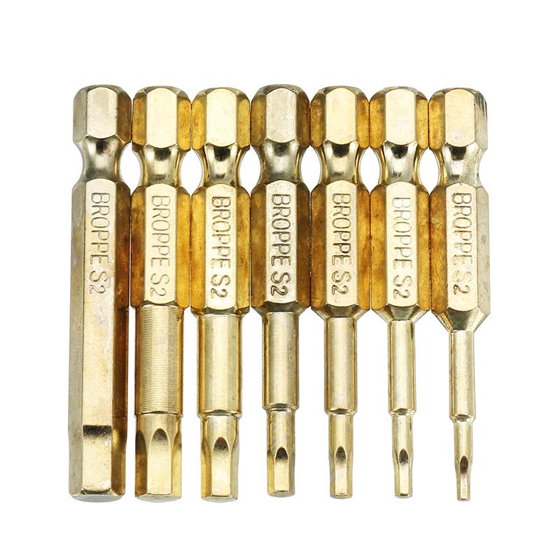 Broppe 7pcs gold 50mm 1.5-6.0mm magnetic hex head screwdriver bits 1/4 inch hex