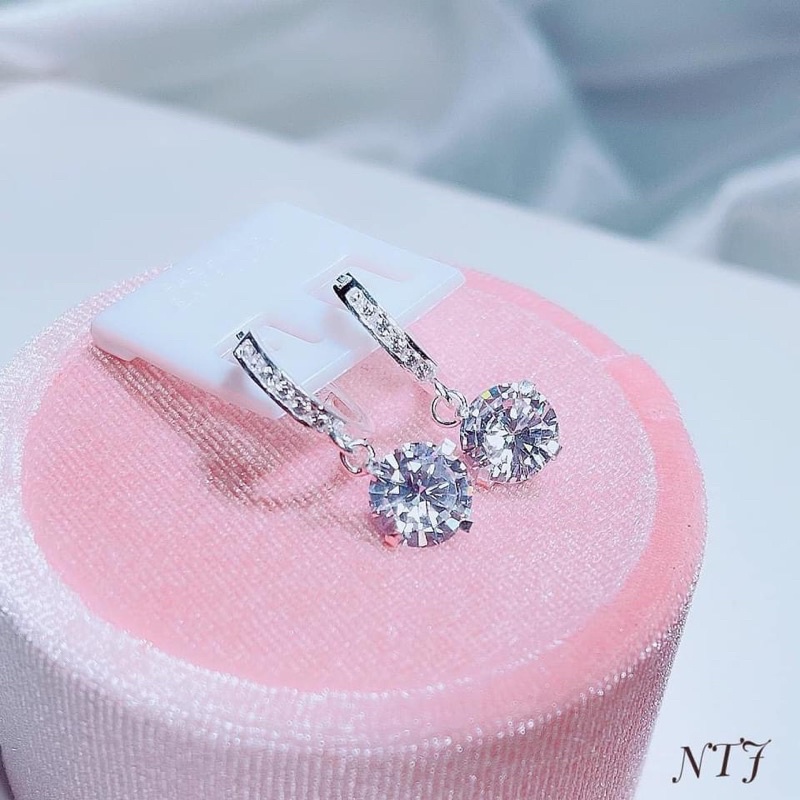 Bông tai nữ bạc thật đính đá tròn mẫu mới trẻ trung LINH MIU SILVER