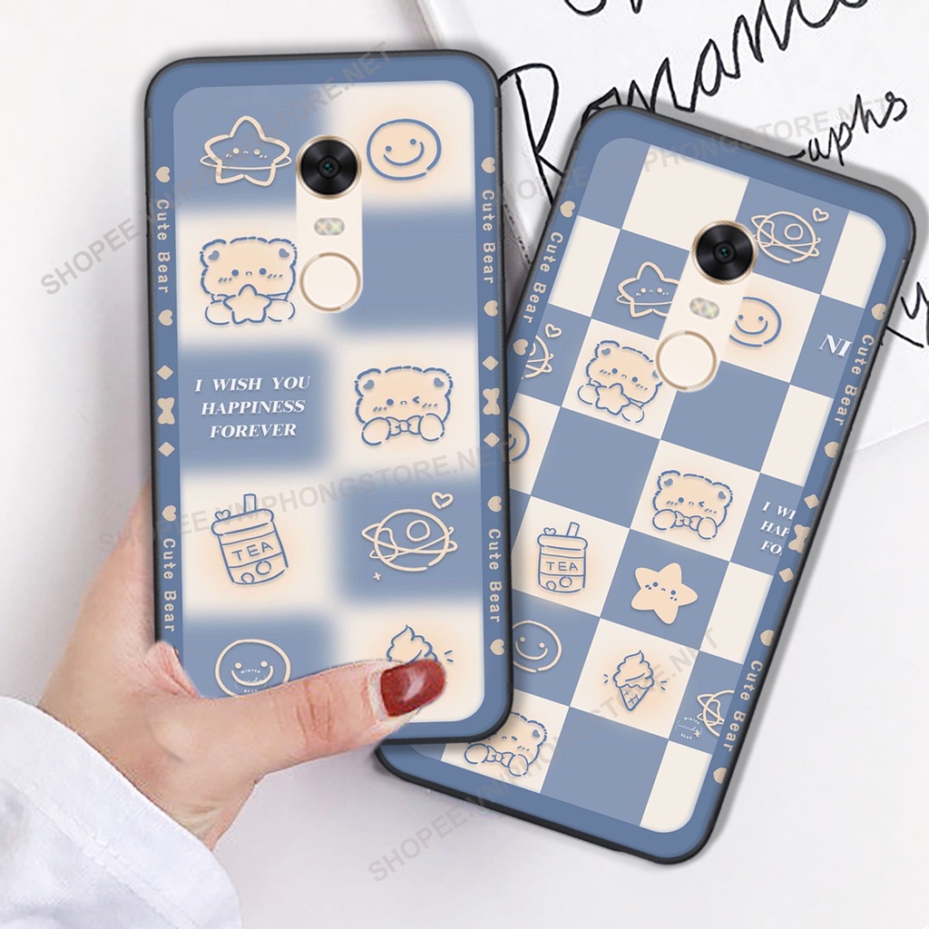 Ốp lưng Xiaomi Redmi Note 3 / Redmi Note 4/ Note 4x / Redmi 5 / Redmi 5 Plus in họa tiết caro, mẫu gấu cực đáng yêu / ốp