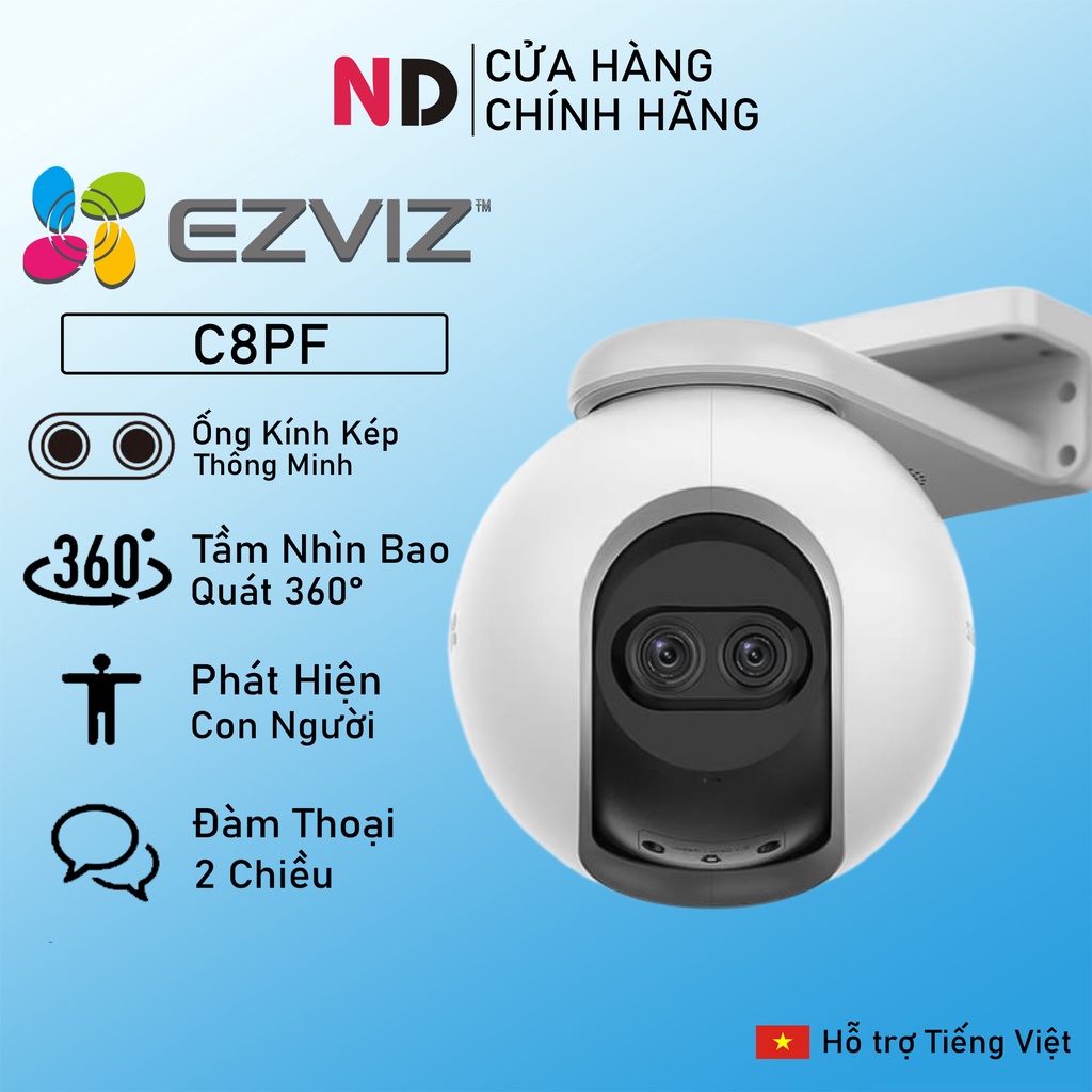 Camera Ngoài Trời Wifi 2MP EZVIZ C8PF 1080P Xoay 360, Ống kính kép,  Đàm thoại - Hàng chính hãng bảo hành 24 tháng
