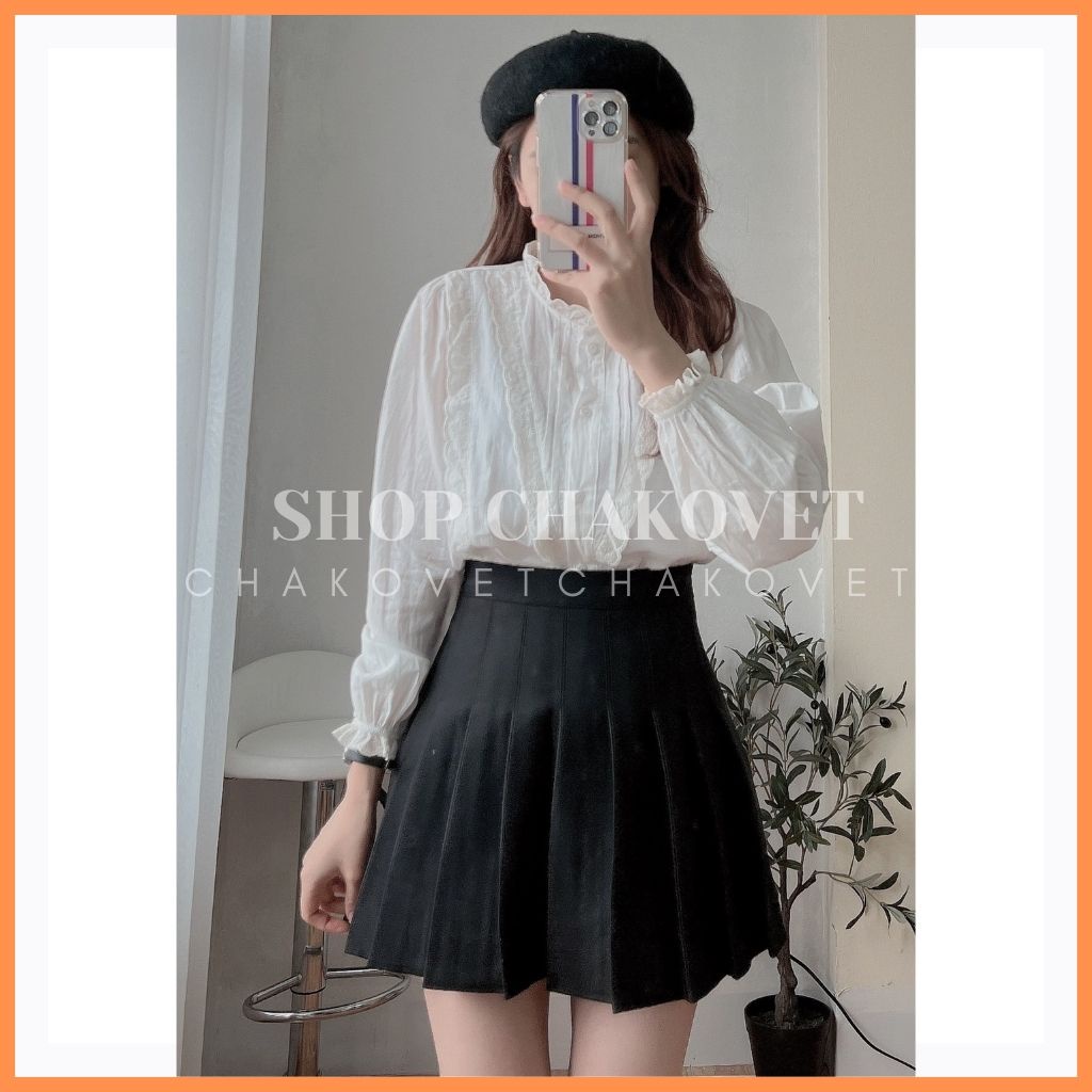 Áo sơ mi nữ tay dài họa tiết cổ ren A8146, kiểu áo nữ xếp ly ren ngực cá tính mặc đẹp dánh xinh style hàn quốc