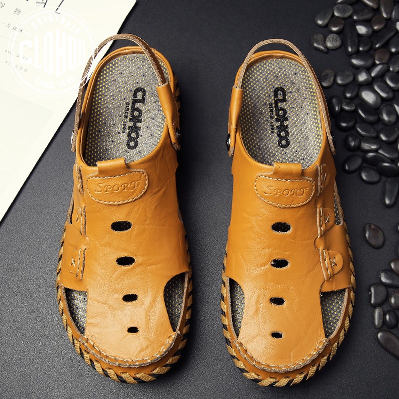 Xăng đan Da Thật Đế Mềm Đục Lỗ Thoáng Khí Đa Năng Cho Nam