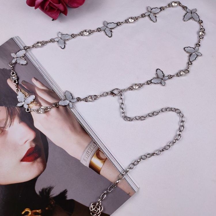 European and American net red chain belt women's summer metal butterfly thin waist chain decorative dress with skirt chain