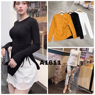 Áo thun dài tay nữ rút dây sườn xỏ ngón hot A1611