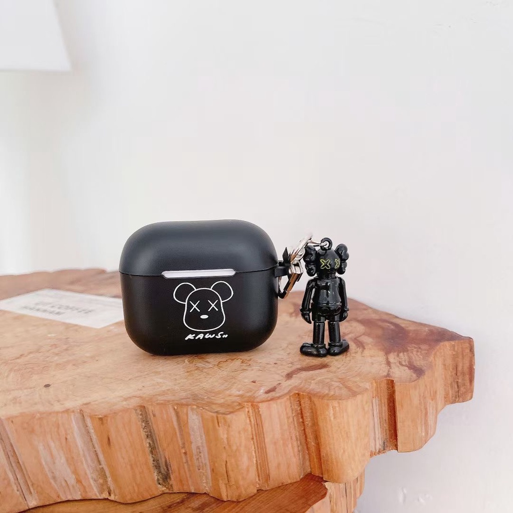 Vỏ TPU mềm mặt nhám hình gấu hoạt hình bảo vệ hộp sạc tai nghe Airpods 1/2 pro 3