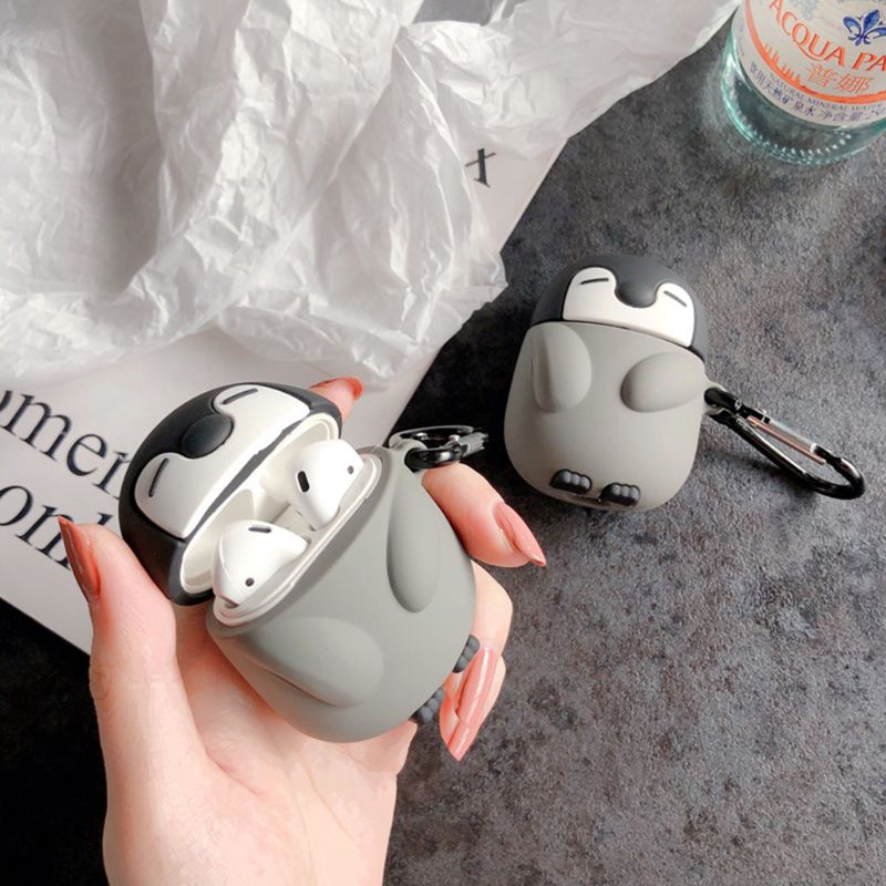 Vỏ Đựng Bảo Vệ Hộp Sạc Tai Nghe Airpods 1 / 2 Hình Chim Cánh Cụt Xinh Xắn