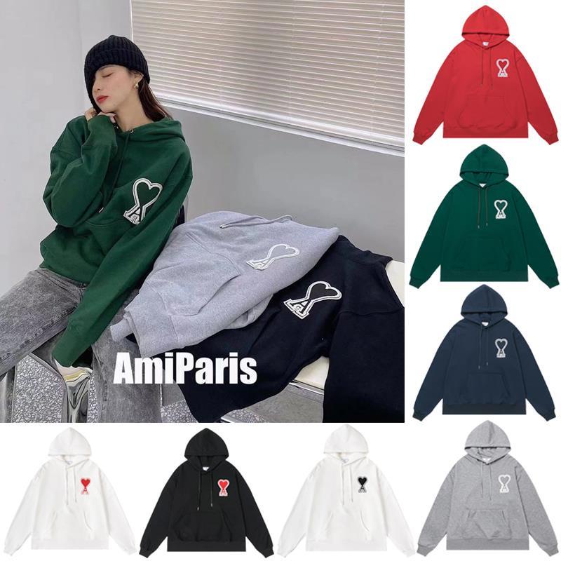 Phiên Bản AMI Áo hoodie Ba Chiều Thêu logo Trái Tim Quả Đào Ba Chiều Phong Cách Pháp Cho Nam Và Nữ