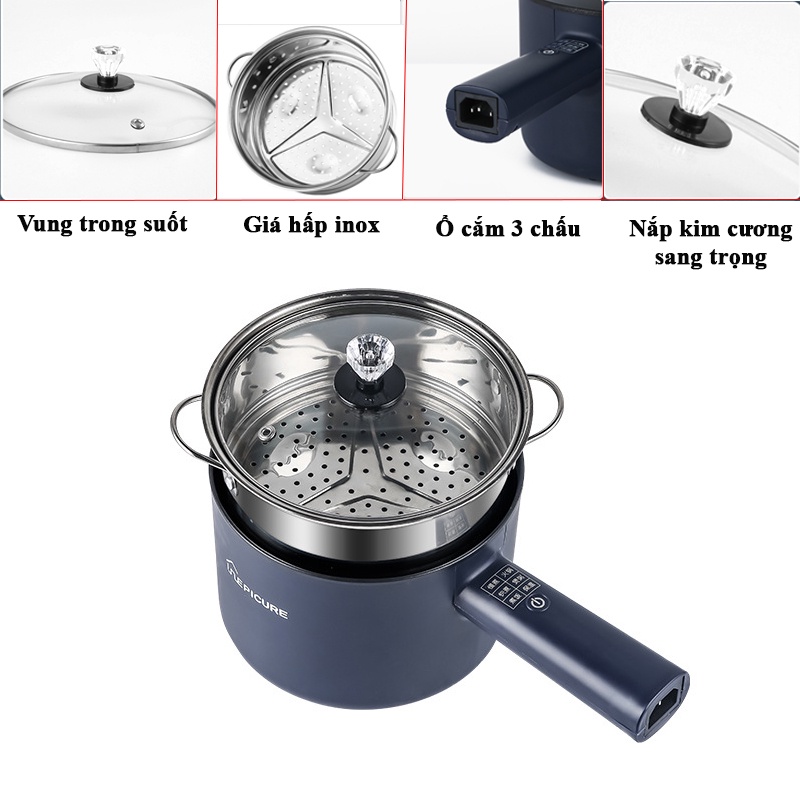 Chảo điện đa năng chống dính 2 tầng cao cấp, Chảo lẩu mini 6 mức nhiệt, chiên, rán, xào, nấu cơm...đều được -BH 12 tháng