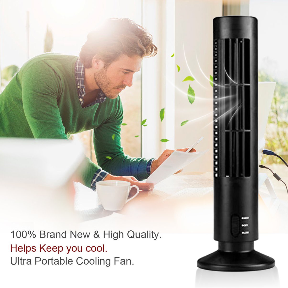 Portable USB Tower Fan PC Laptop Desktop Cooling Fan Bladeless Air Conditioner