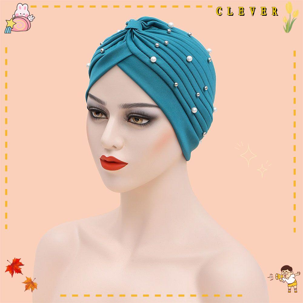 Khăn Turban Quấn Đầu Đính Ngọc Trai Nhân Tạo Màu Trơn Phong Cách Hồi Giáo Cho Nữ