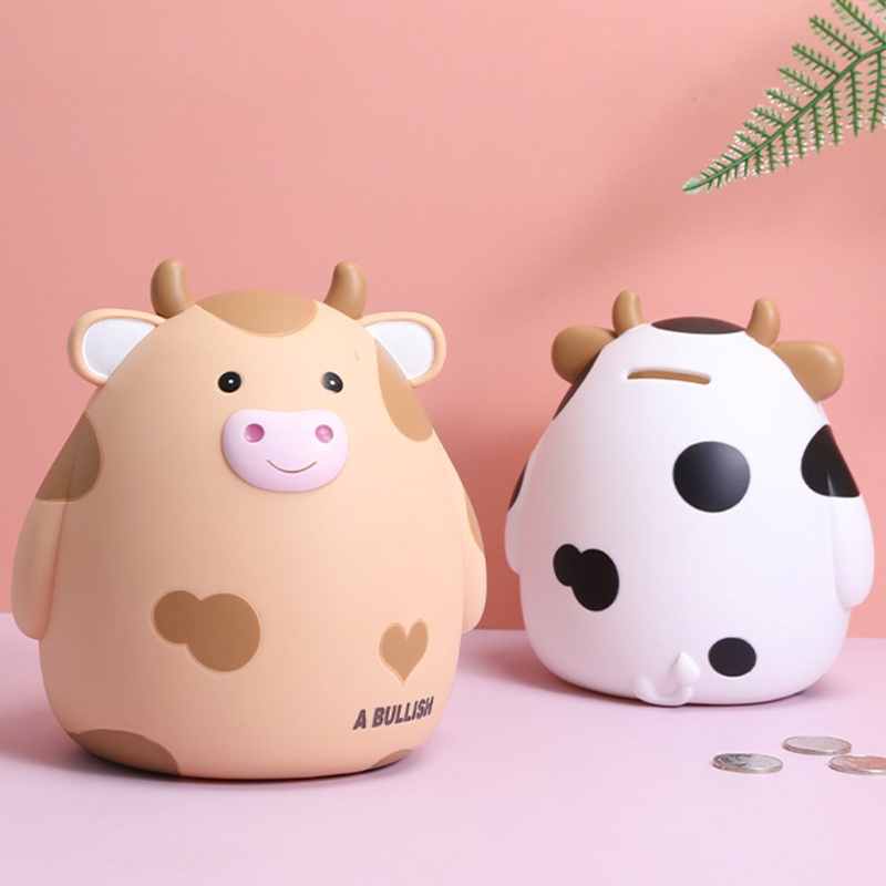 Hộp Đựng Tiền Tiết Kiệm Bằng Vinyl Hình Bò Hoạt Hình Sáng Tạo Trang Trí Phòng Ngủ/Phòng Bé
