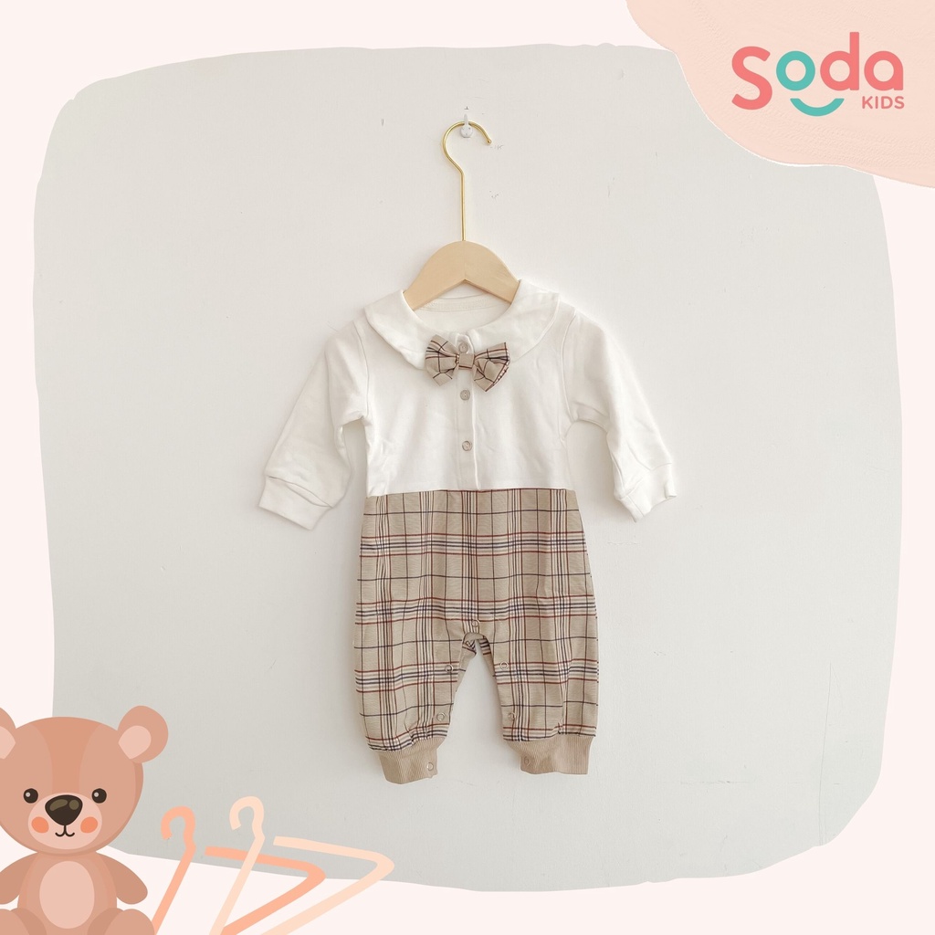 Bộ liền thân cổ sen caro kèm nơ cổ (Ảnh thật)