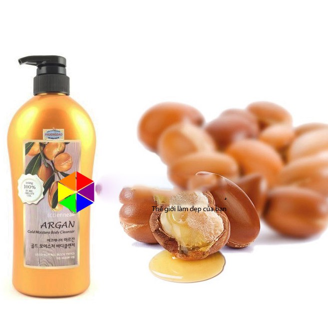 Sữa tắm thảo dược Argan dưỡng ẩm cho da mềm mai, hương thơm thư giãn Welcos Gold Moisture Body Cleanser 730gr