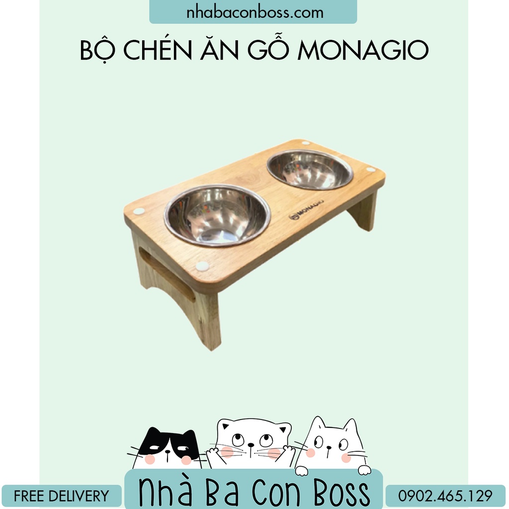 Bộ chén ăn gỗ cho mèo Monagio