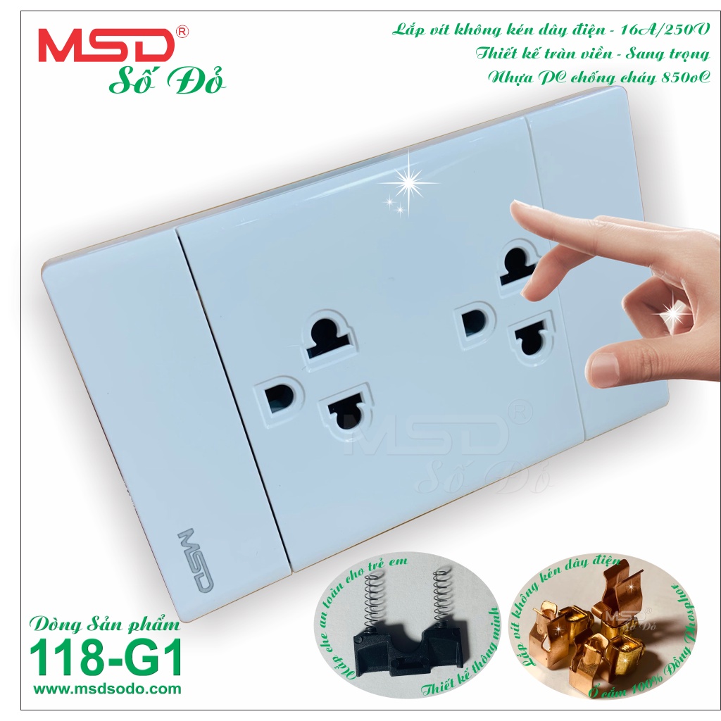 Ổ CẮM ĐÔI - 3 CHẤU - MSD B09 - HÀNG CAO CẤP 118G1