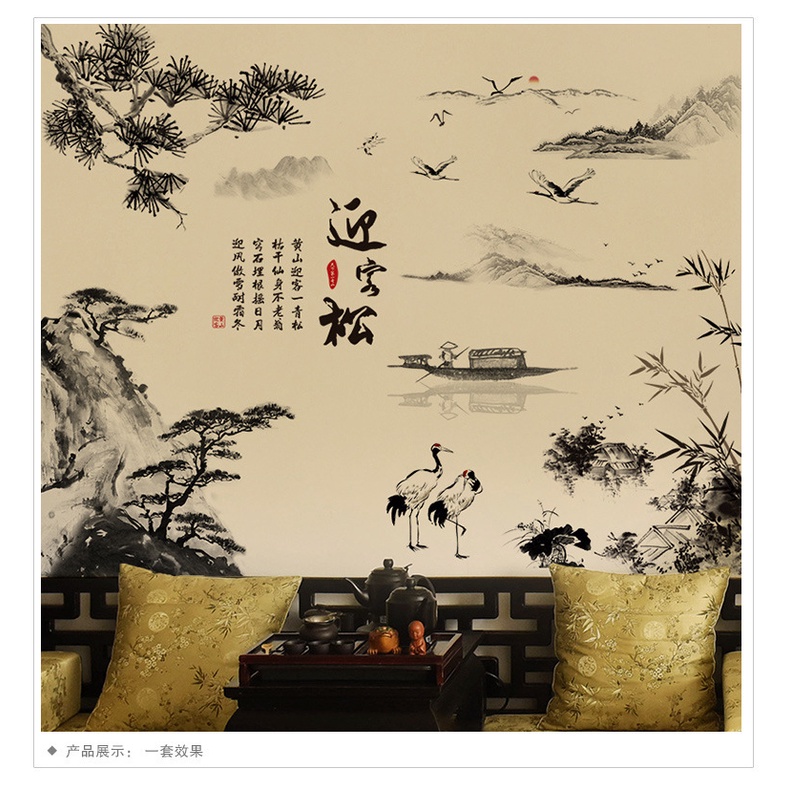 Tranh dán tường Tùng hạc nghênh khách KT 100x80cm, Tranh 3D trang trí phòng khách