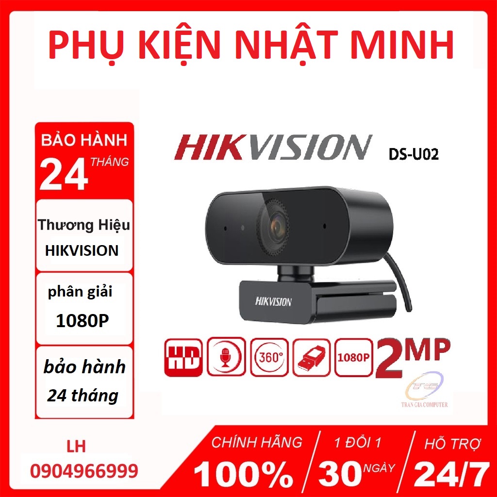 Webcam Máy Tính PC Hikvision DS-U02 Full HD 1920x1080P Có Mic/ Livestream, Dạy &amp; Học Online (HÀNG CHÍNH HÃNG BH 24THÁNG)