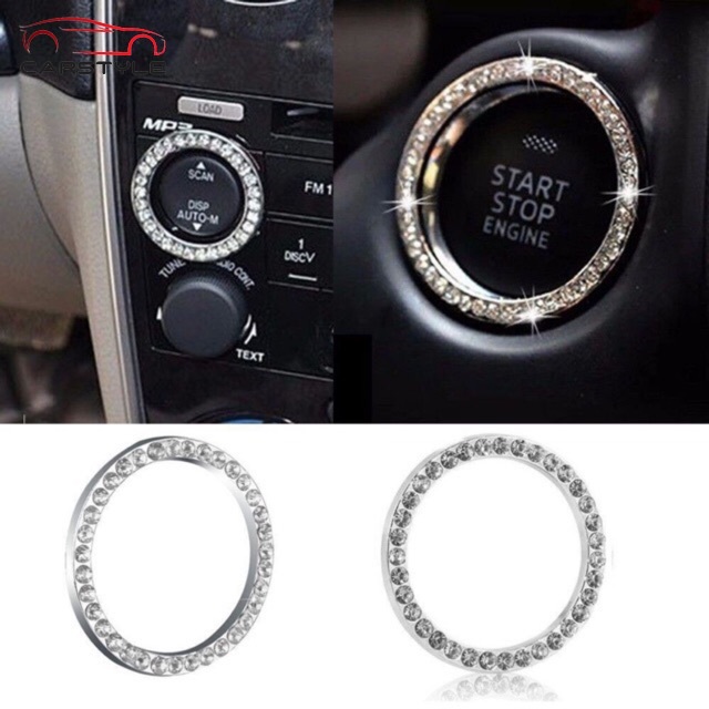 Ốp Đính Đá nút start stop Xe Hơi, Màu hồng, màu trắng và xanh, ốp trang trí nút khởi động xe hơi Toyota CHR vios