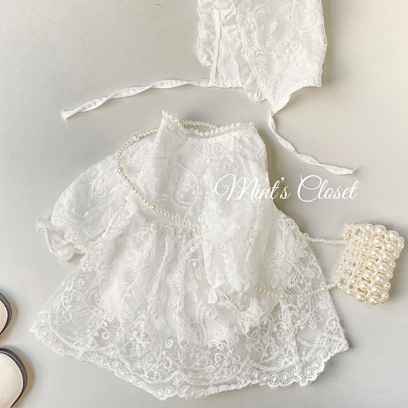 Body váy trắng công chúa bé gái sơ sinh kèm nón MINTSCLOSET Mint's Closet sơ sinh 1 2 tuổi - s916 - BV7021 - BV7028