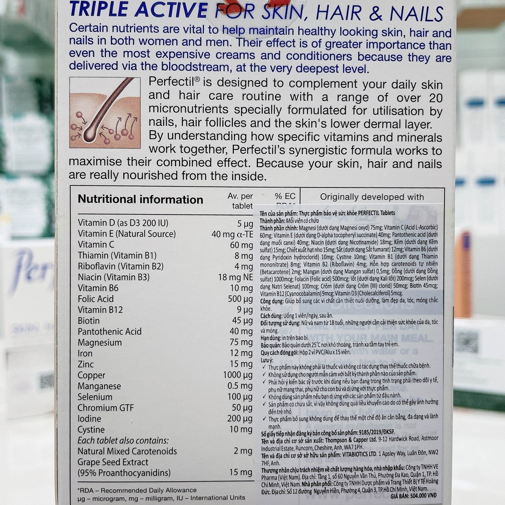 Vitabiotics Perfectil Chăm sóc làm đẹp da, tóc, móng chắc khoẻ