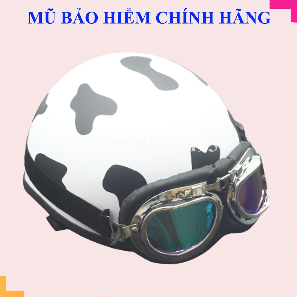 Mũ Bảo Hiểm nửa đầu cute có kính Tem Bò Sữa đẹp nhiều màu (TẶNG STICKER)