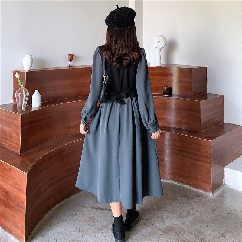 [LININ] Đầm Dài Tay Lửng Giả Hai Mảnh Phong Cách Retro Thời Trang Thu Đông Kiểu Mới Kích Thước Lớn Phong Cách Pháp Dành Cho Bạn Nữ Tem