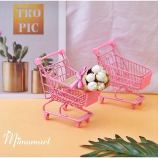 Xe đẩy siêu thị mini chất liệu thép trang trí bàn học decor cửa hàng