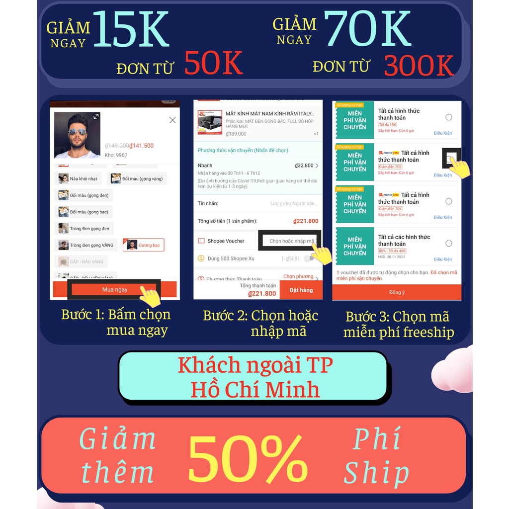 Kính mát nam nữ thời trang POSHOP mắt râm vuông kính râm cao cấp chống uv400 hot trend đi du lịch chụp hình biển V35