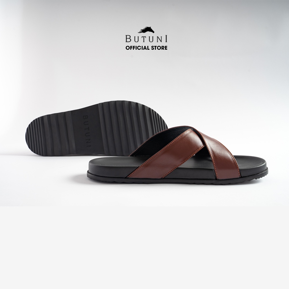 Dép quai chéo da bò full-grain Butuni Cross Slippers - BH da thật 12 tháng - Nâu