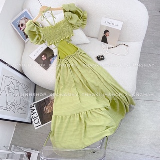 Đầm maxi cutout lưng viền bèo