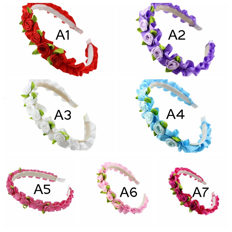 Băng đô cài tóc đính hoa hồng cho bé gái