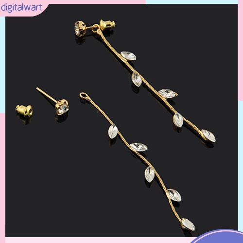 Cặp khuyên tai hình lá liễu dài đính đá quý nhân tạo sang trọng cá tính dành cho nữ