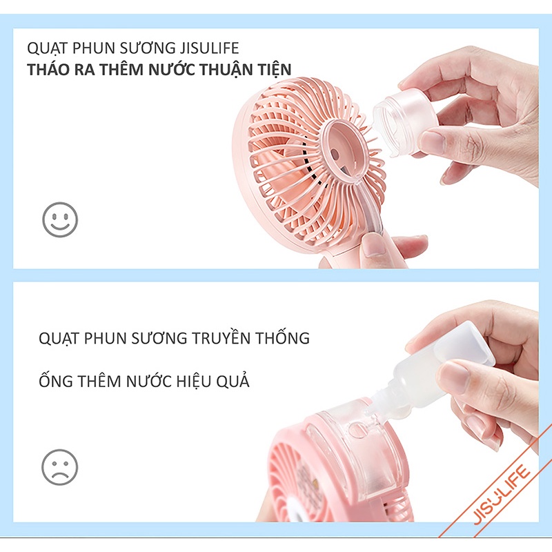 Quạt mini cầm tay phun sương tạo ẩm 2 in 1 Jisulife F9_Sử dụng 20h liên tiếp _Không gây tiếng ồn_BH 12 tháng chính hãng